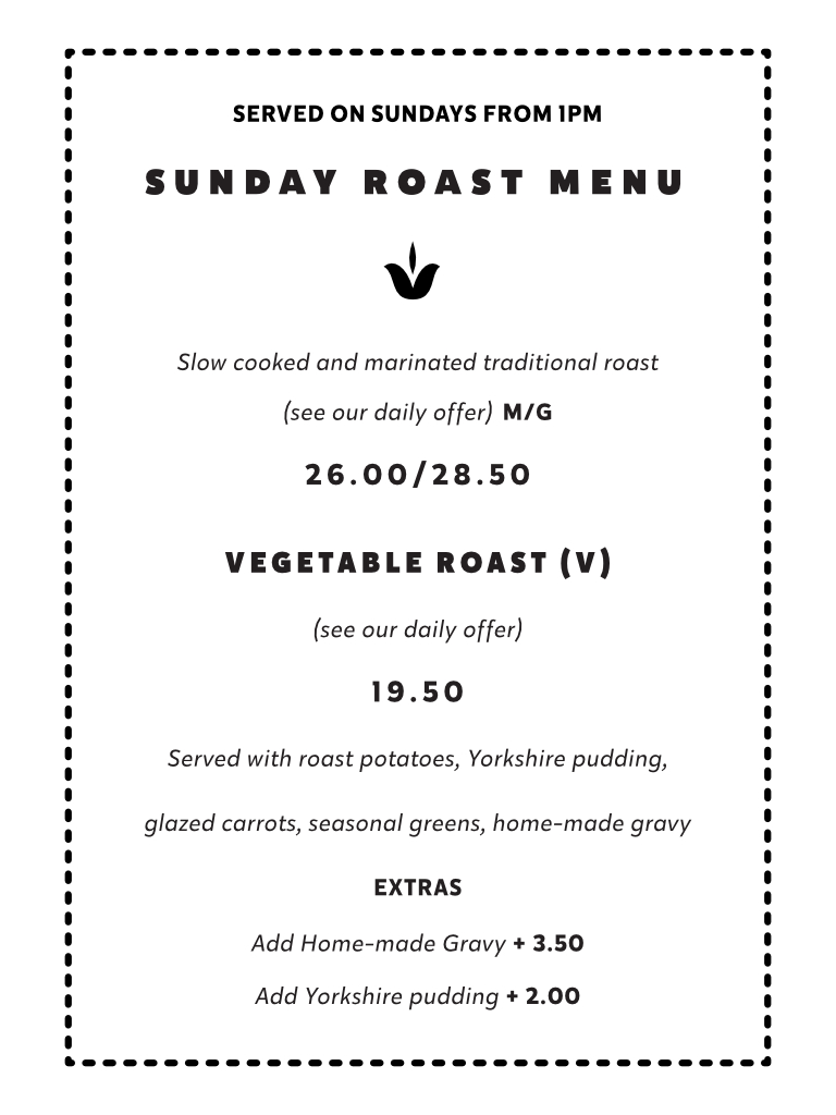 Burnt Umber Brasserie Menu: Sunday Roast